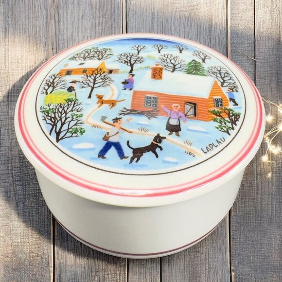Villeroy & Boch Naif Christmas Round Trinket Box Jewelry Container Porcelain VTG - Picture 1 of 11